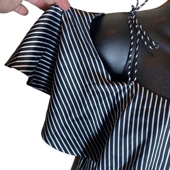 Amur Francesca striped off shoulder satin midi dress 6 Whimsigoth French girl - Picture 5 of 8